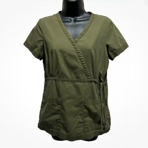 Koi Scrub Top Olive Green Mock Wrap